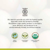 Banyan Botanicals B Corp quality message with fairly traded, sustainably sourced and USDA Organic icons