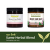 Old and new Breast Care Balm jars, same herbal blend new look