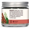 Tooth Powder jar back with ingredients list, miswak, calcium carbonate and activated charcoal