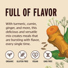 Full of flavor graphic with turmeric cumin ginger and free-from icons