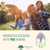 Smiling family outdoors, probiotics designed with you in mind graphic