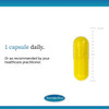 Yellow capsule beside a ruler, 1 capsule daily