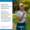 Woman jogging outdoors, premium, safe, powerful ingredients text about strontium