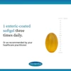 Enteric-coated softgel beside a ruler, 1 softgel three times daily graphic