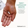 Open hand holding a capsule, take 1 capsule by mouth per day graphic