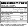 Acetylcholine Brain Food supplement facts, 3 capsule serving, 20 servings