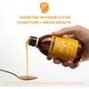 Cod Liver Oil+ pouring into a spoon, cognition and brain health graphic
