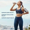 Woman drinking water after exercise, Omega-3 with K2 & D3 benefits graphic