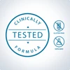 Clinically tested formula badge with gluten-free and non-GMO icons