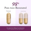 Reserveage capsule beside two capsules from other brands, 98% pure trans-resveratrol graphic