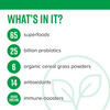 What's in it graphic: 65 superfoods, 25 billion probiotics, 14 antioxidants