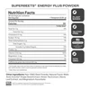 Nutrition facts panel for SuperBeets Energy Plus powder