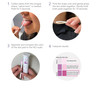Four step saliva test instructions: collect saliva, fold strip, compare color, interpret results