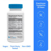 TravaCor 60 capsule bottle back with supplement facts and vegan, third-party tested icons
