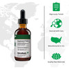 Dropper bottle facts with quality icons on world map background