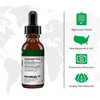 Dropper bottle side with rigorously tested manufactured in US quality icons