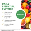 Daily essential support graphic with free radical scavenger collagen icons