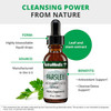 Parsley bottle with leaf and stem extract callouts, cleansing power from nature graphic