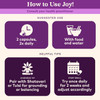 How to use Joy! 2 capsules twice daily with food and water graphic