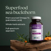 Omega-7 bottle with sea buckthorn berries, plant-sourced palmitoleic acid extracts graphic