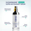 Super Antioxidant Serum bottle with labeled benefit callouts