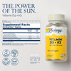 Vitamin D3 + K2 supplement facts beside the bottle, the power of the sun graphic