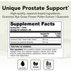 Prostate PQ supplement facts with no dyes, vegan and gluten-free icons