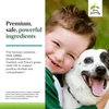 Boy hugging a dog, CalmKIDS premium ingredients positive mindset concentration graphic