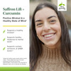 Smiling woman, Saffron Lift healthy mindset mental strain cortisol serotonin GABA graphic