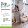 Woman meditating on sofa, Clinical OPC blood flow cholesterol blood pressure support graphic