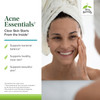 Smiling woman in a towel touching her face, Acne Essentials clear skin starts from the inside graphic