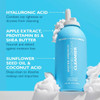 Cleanser canister with key ingredient callouts on blue