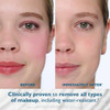 Woman's face before and immediately after cleansing, removes makeup graphic