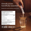 Hand pouring Tru Niagen stick into water, clinically proven NSF Sport GRAS facts graphic