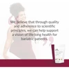 Woman beside the bag with brand mission quote