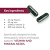 Two capsules beside a key ingredients list