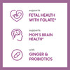 Purple graphic with folate, brain health, ginger and probiotics icons for Prenatal One