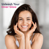 Woman with radiant skin, Unleash Your Inner Glow graphic