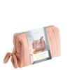 Bachca Paris pink quilted makeup bag with product sleeve and bow zipper