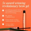 GrandeBROW 2-in-1 5x award-winning brow gel benefits on orange graphic