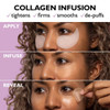 Collagen infusion apply, infuse and reveal steps on a woman's under-eyes