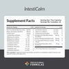 IntestiCalm supplement facts, two capsule serving with aloe vera, slippery elm and probiotic blend