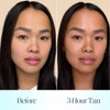 Woman before and 3 hour Sunlit Skin bronzing tint results