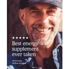 Smiling man in a cap with a five-star MitoQ customer review