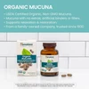Organic Mucuna box and bottle on a kitchen counter with organic and non-GMO highlights