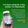 Hand holding UltraFlora Women's bottle, five-star Tee review graphic