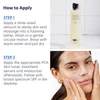 How to apply PCA Facial Wash: steps beside a woman lathering her face