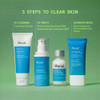 Three steps to clear skin cleanse treat moisturize Murad routine graphic