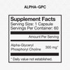 Alpha GPC supplement facts panel, 300 mg per capsule