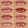 Close-up grid of glossy lips in eight labeled shades